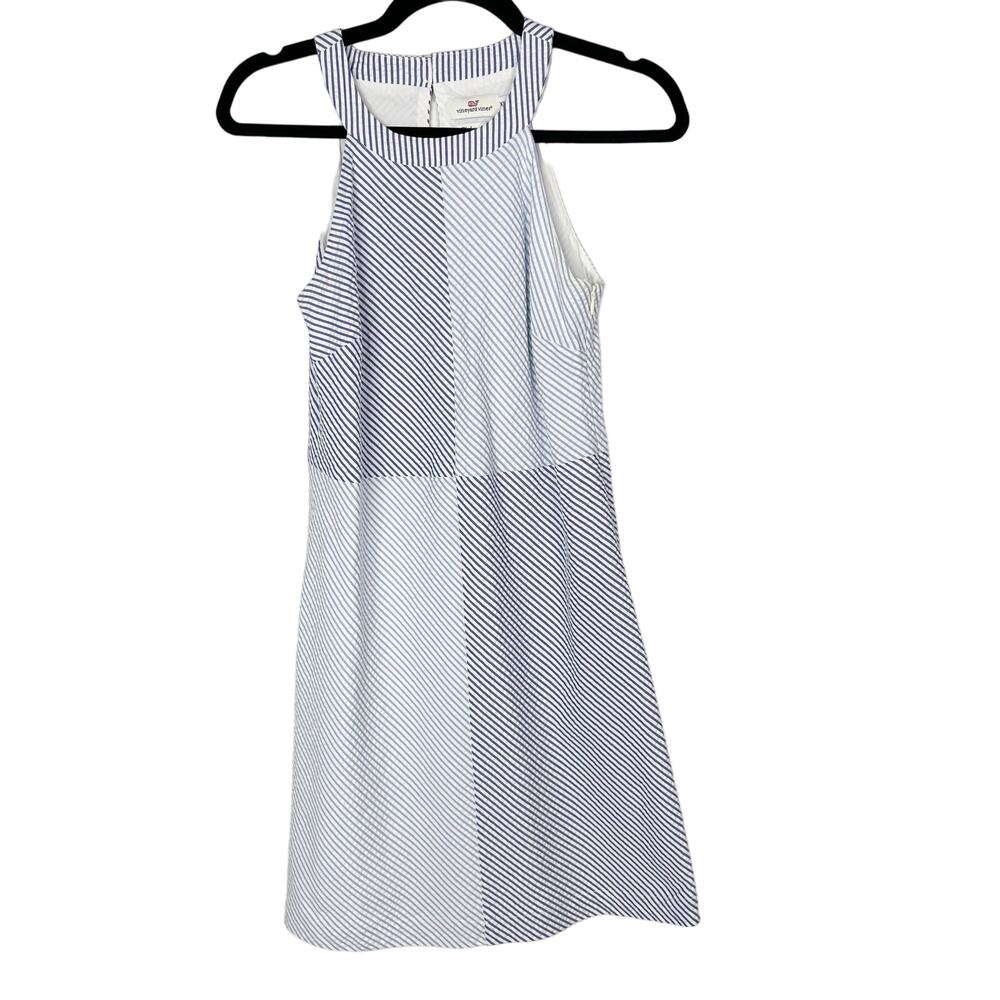 Vineyard Vines XXSmall Blue White Seersucker Striped Block Dress Halter Cotton
